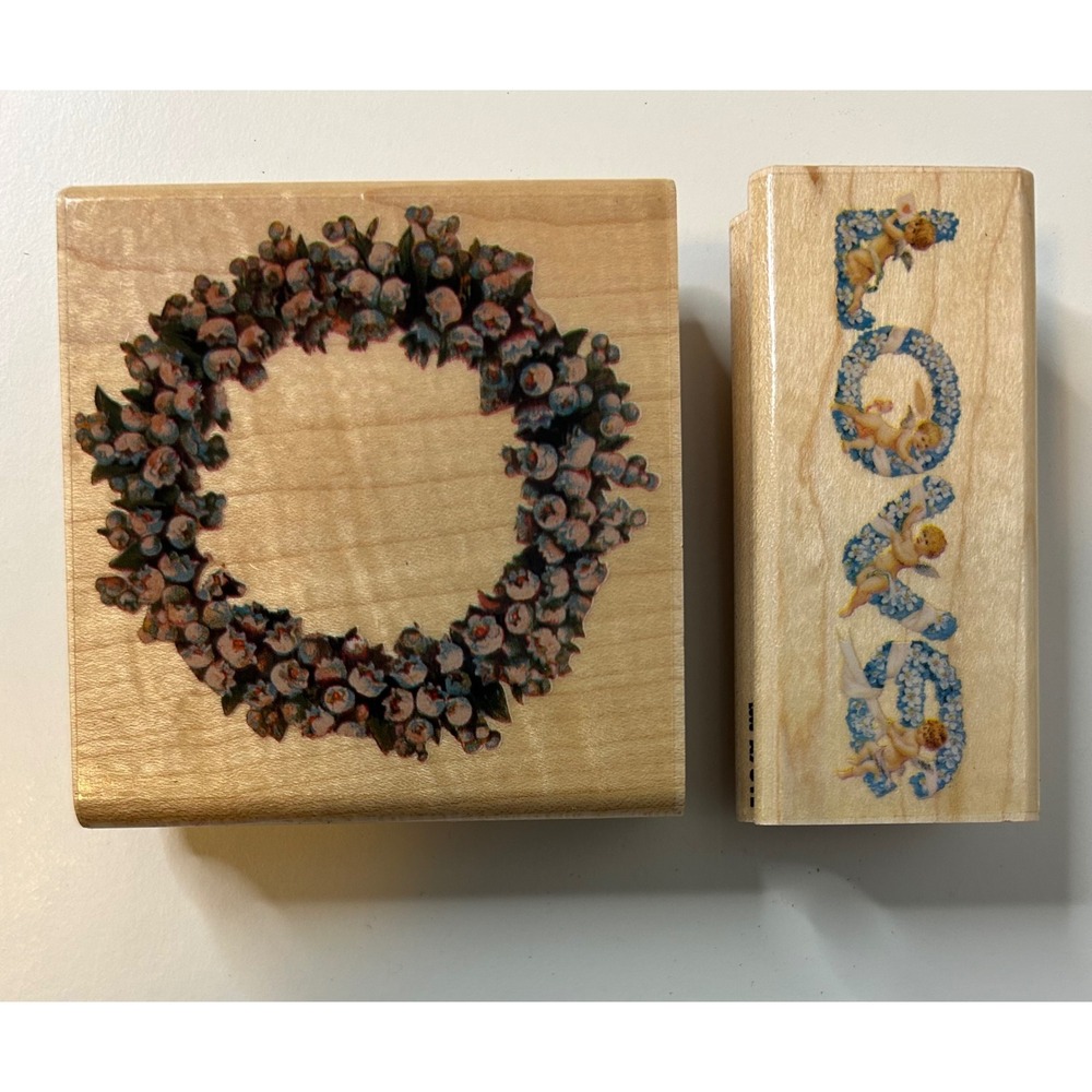 NwCynthia Hart Vintage Rubber Stamps Lily of the Valley Wreath & Love Cherub Set